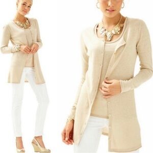Lilly Pulitzer Jacey Gold Metallic Linen Blend Knit Button Front Cardigan - XS